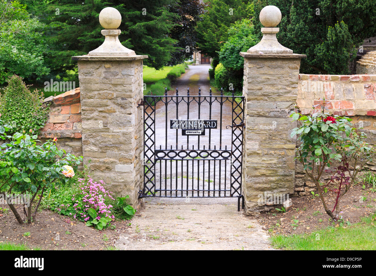 Iron gate to the Vineyard private property sign, Peterborough, England