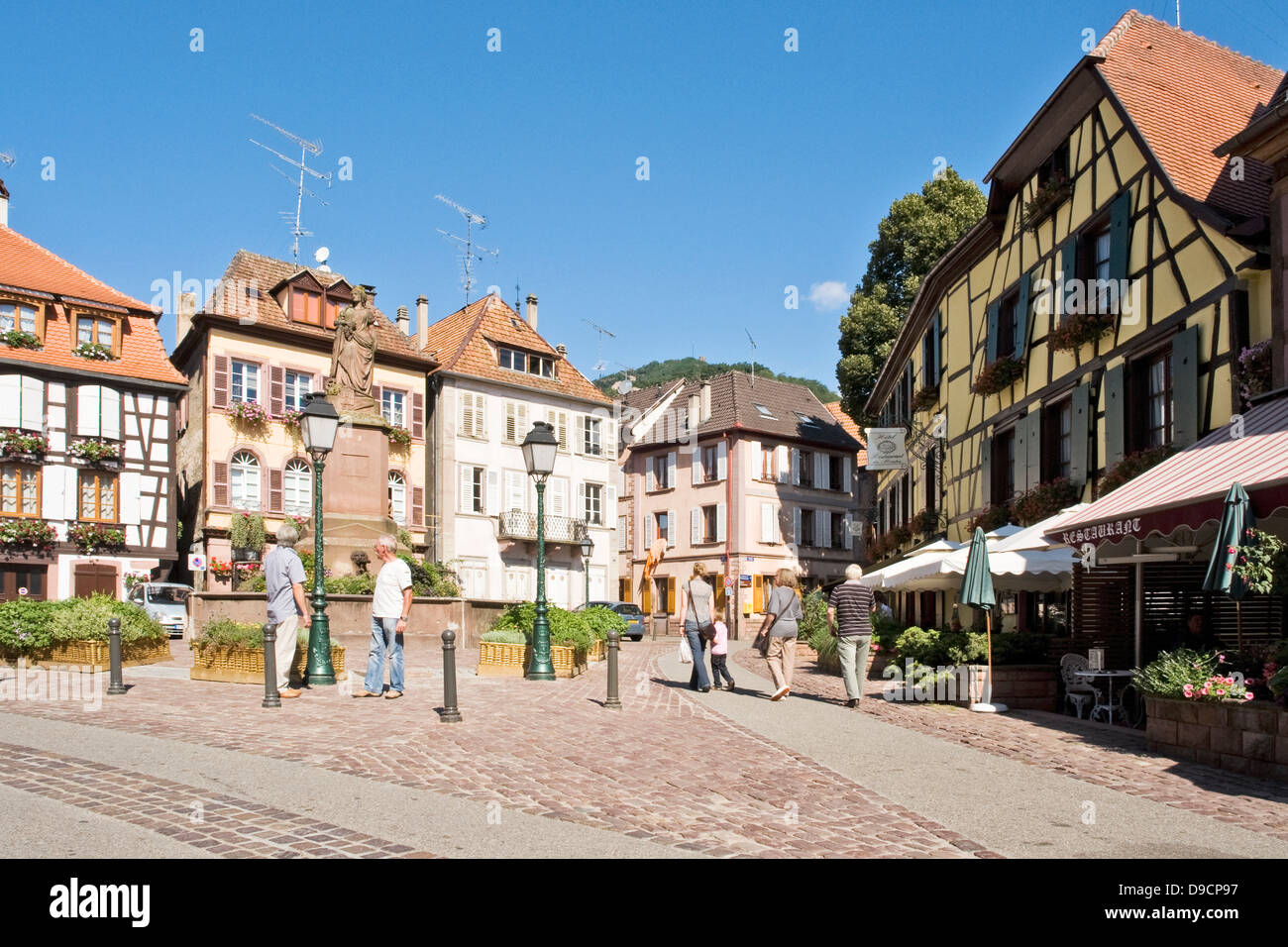 Half-timbered houses in the Old Town of Ribeauville, Half-timbered houses in the old town of Ribeauville, Stock Photo