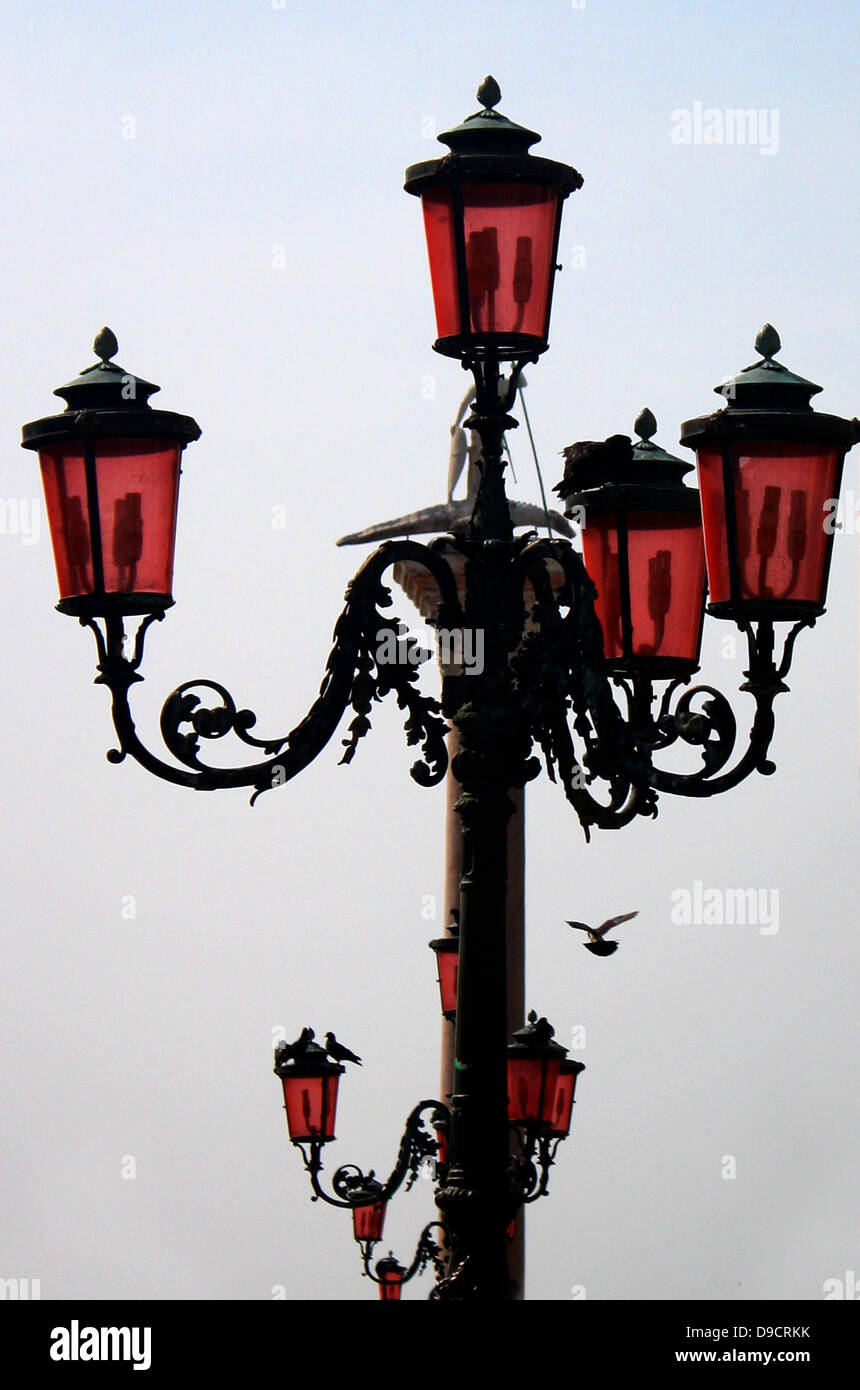 Energy saving eco-friendly lighting on a lamppost in the Piazzetta di San Marco, Venice. Stock Photo