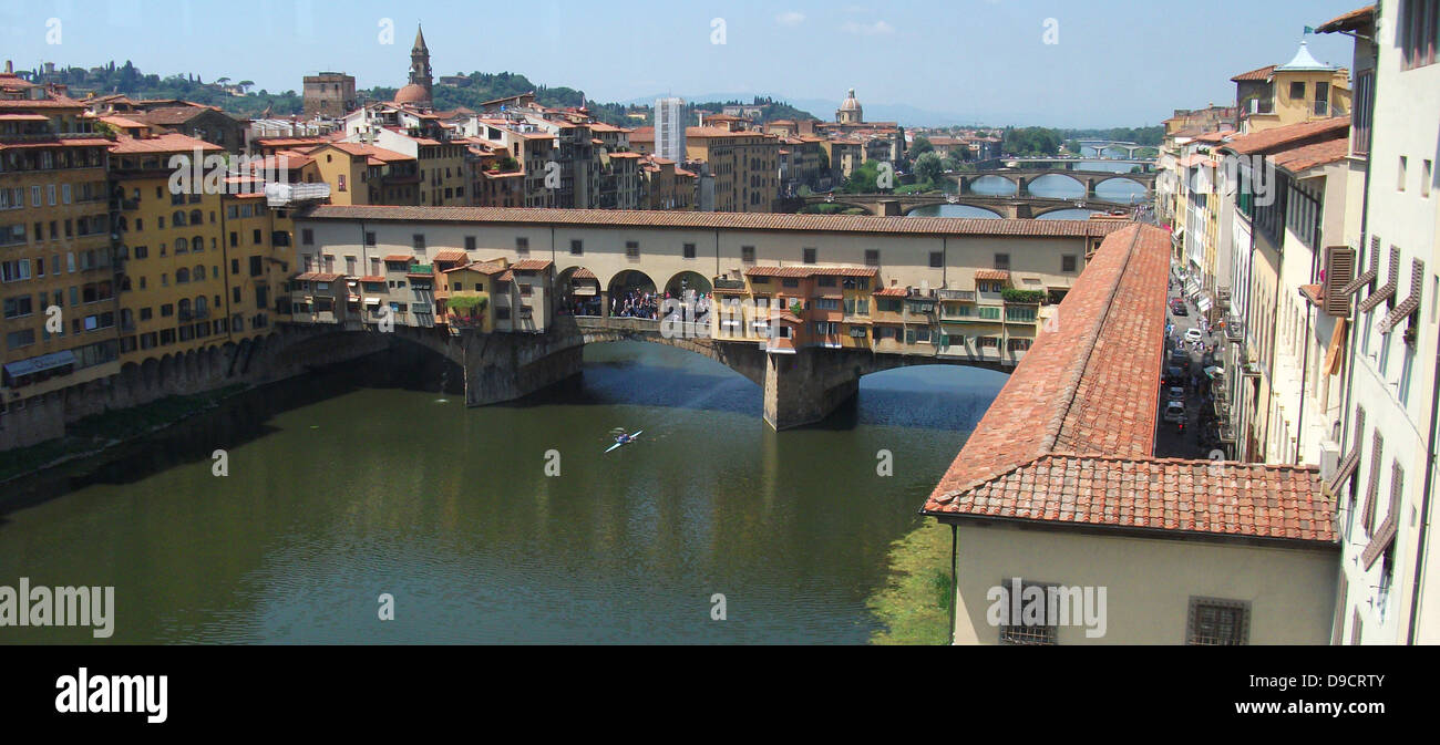 The Ponte Vecchio medieval stone closed-spandrel segmental arch bridge ...
