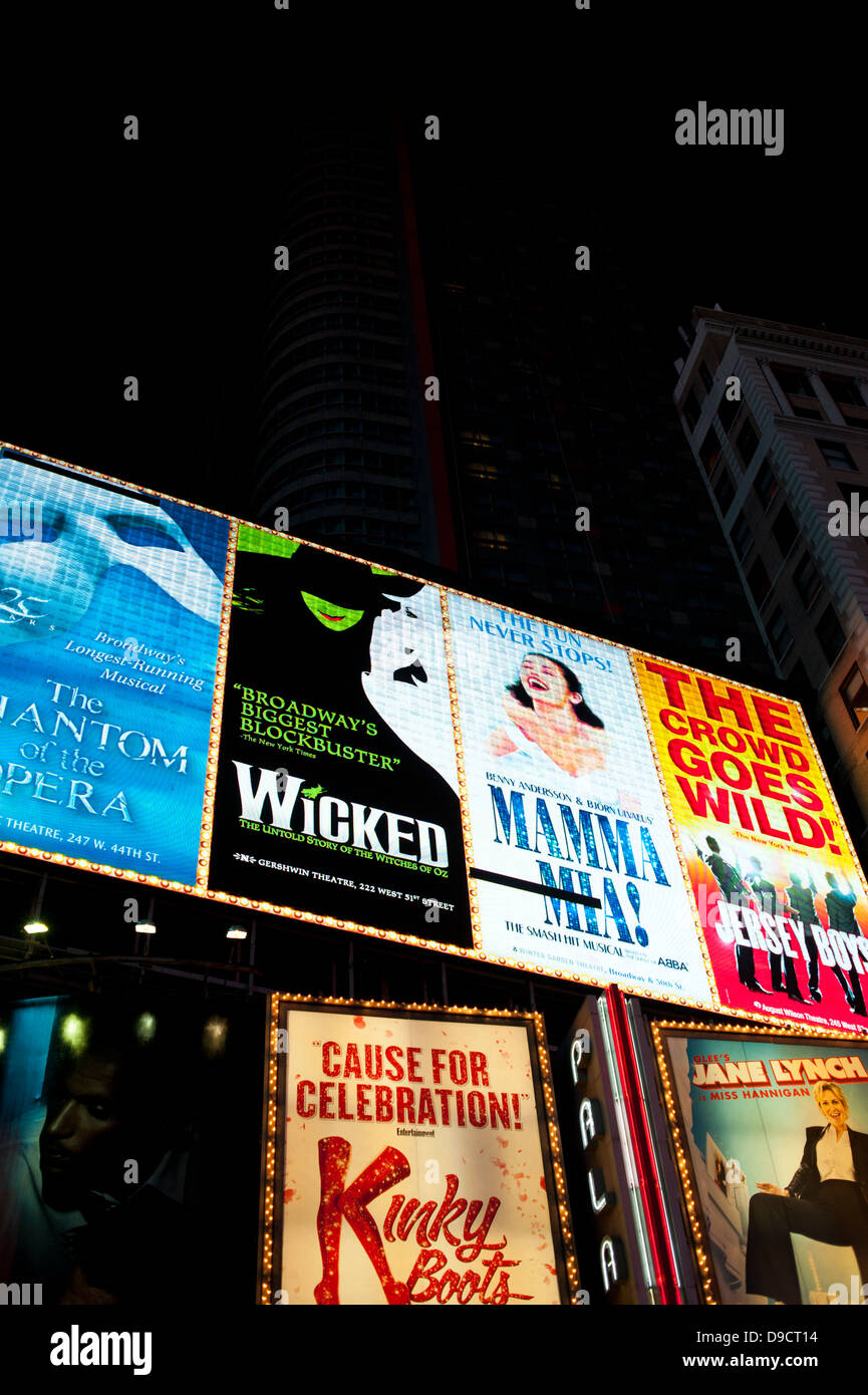Signs for Broadway shows in New York City Stock Photo