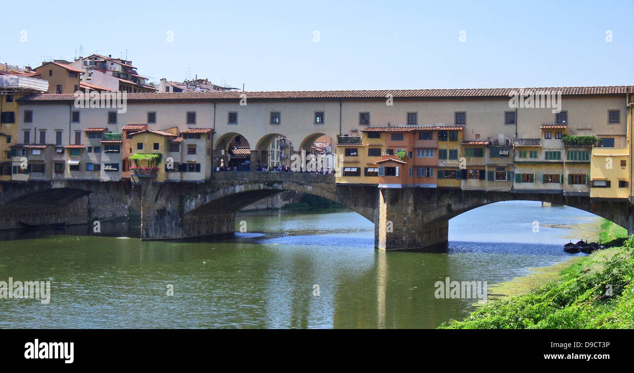 The Ponte Vecchio medieval stone closed-spandrel segmental arch bridge ...