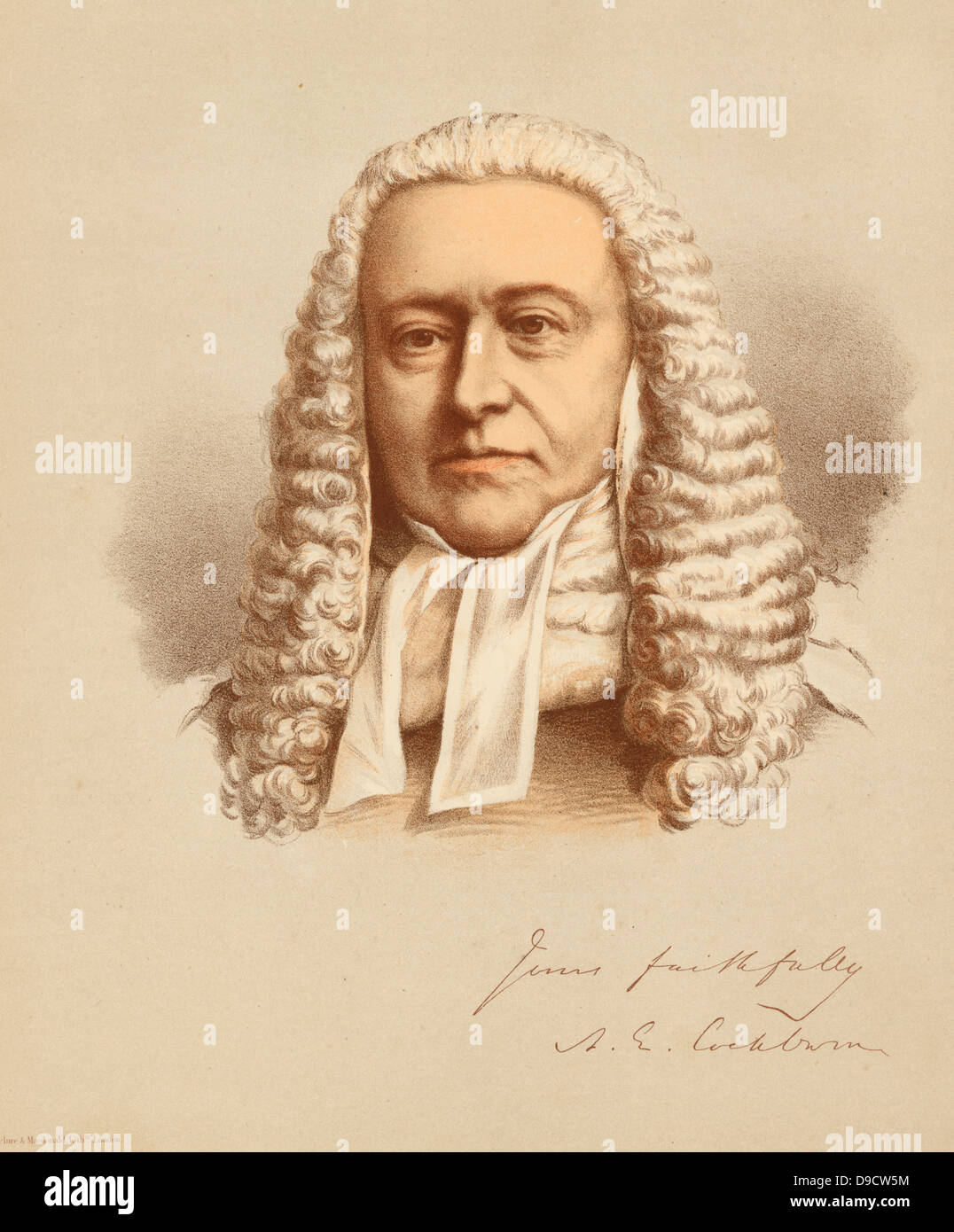 Alexander James Edward Cockburn (1802-1880) Scottish lawyer,  Liberal politician and judge , Member of Parliament for Southampton 1847-1857, Lord Chief Justice of England 1875-1880. Tinted lithograph c1880. Stock Photo