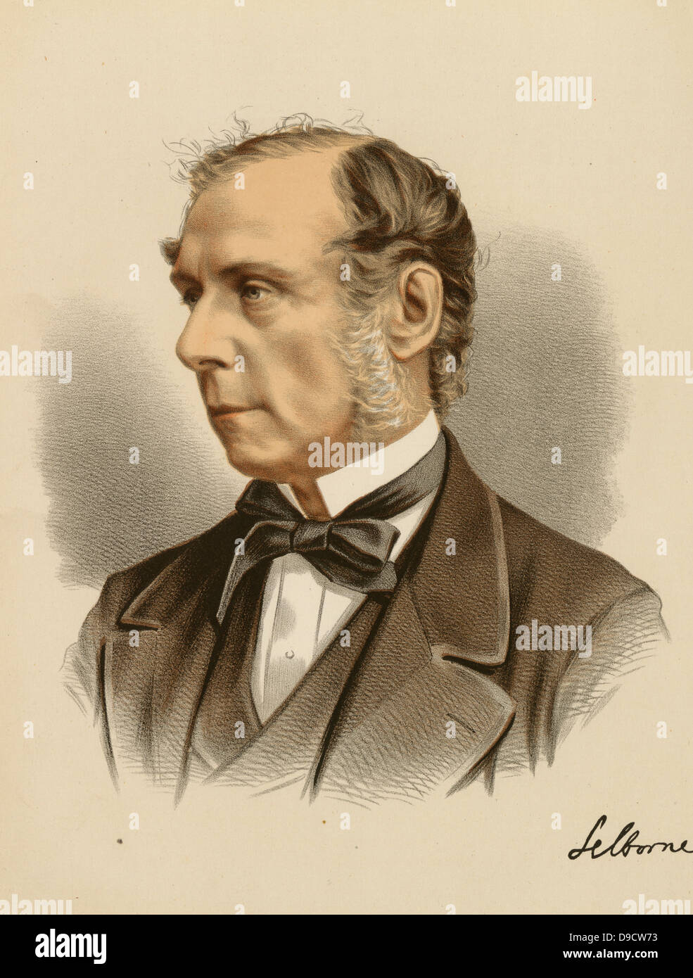 Roundell Palmer, 1st Earl Selbourne (1812-1895) c1880, English lawyer and  Liberal politician. He served twice as Lord Chancellor of Great Britain under  William Gladstone, 1872-1874 and 1880-1885. Tinted lithograph c1880. Stock Photo