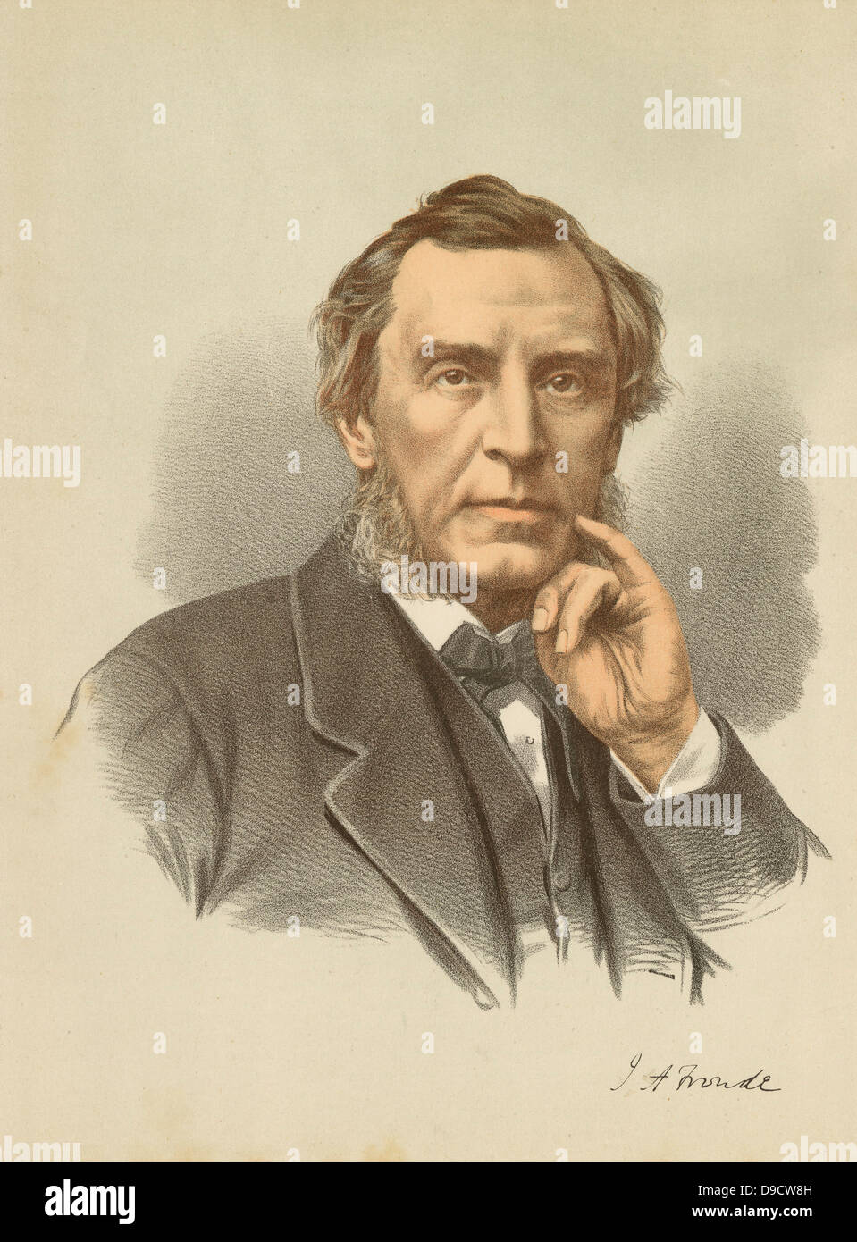 James Anthony Froude (1818-1894) English historian, novelist and biographer. Regius Professor  of Modern History at Oxford 1892-1894. Tinted lithograph c1880. Stock Photo