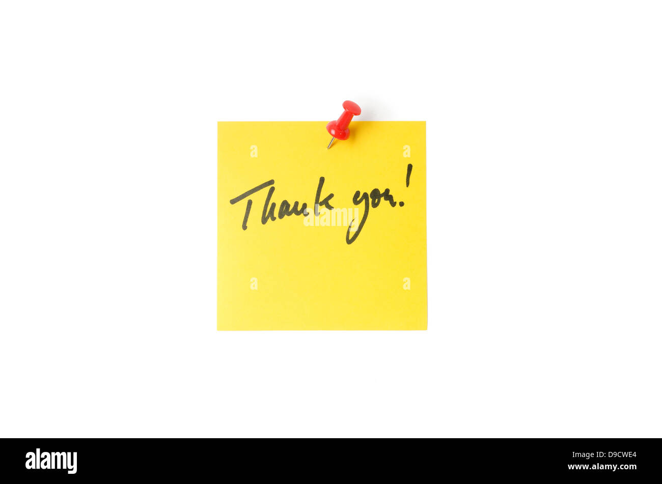 Yellow thank you sticky note with pushpin Stock Photo - Alamy