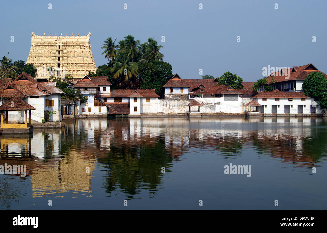 Sri Padmanabhaswamy Temple and pond reflection scenery view Thiruvananthapuram Trivandrum Stock Photo