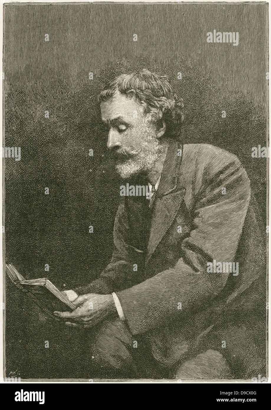 George Meredith. OM (1828-1909) English novelist, poet, and journalist of the Victorian era. Succeeded Tennyson as President of the Society of Authors: appointed to the Order of Merit in 1905.  Engraving. Stock Photo