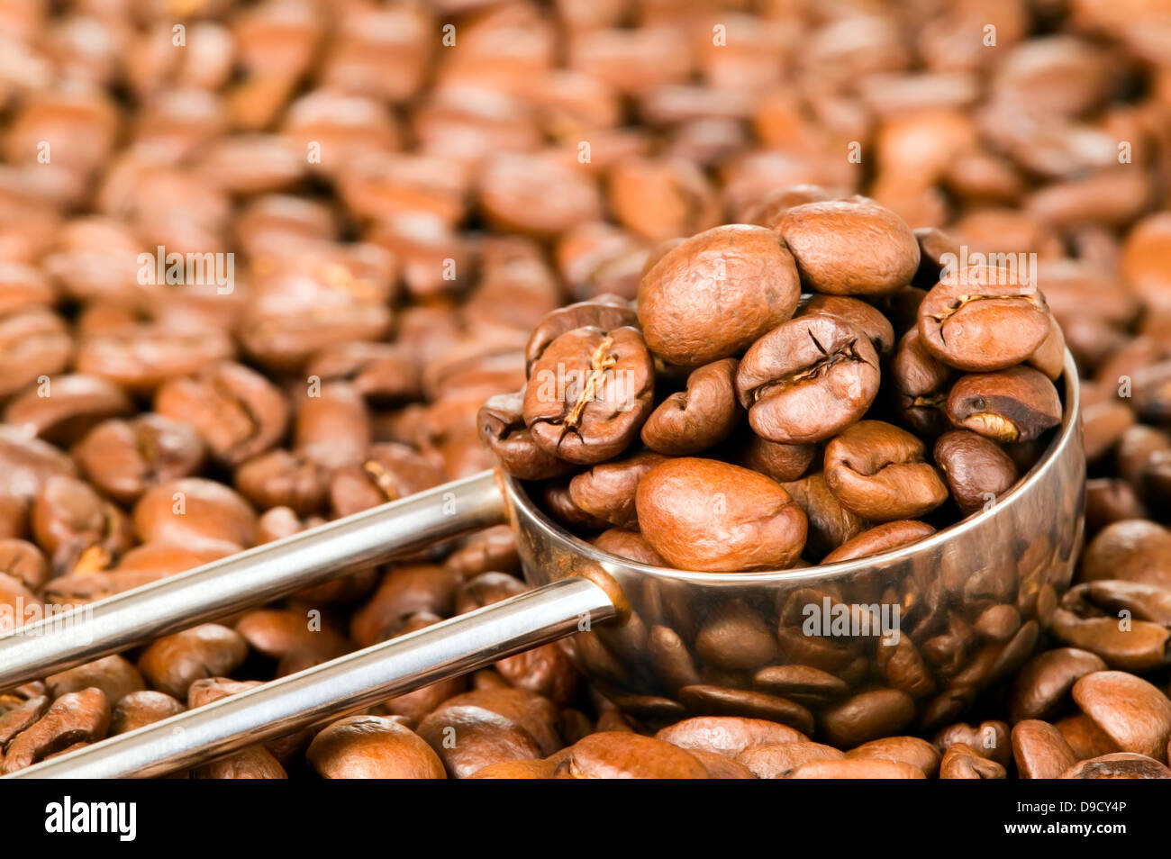 Background from coffee beans with special spoon, food concept Stock Photo