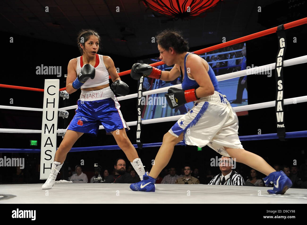 Maggie Suarez Blue Trunks Defeated Elizabeth Cervantes During A Bout At The Central Coast Boxing Championship At The Chumash Casino Resort In Santa Ynez Maggie Suarez Blue Trunks Defeated Elizabeth Cervantes During A Bout At The Central Coast Boxing Championship At The Chumash Casino Resort In Santa Ynez