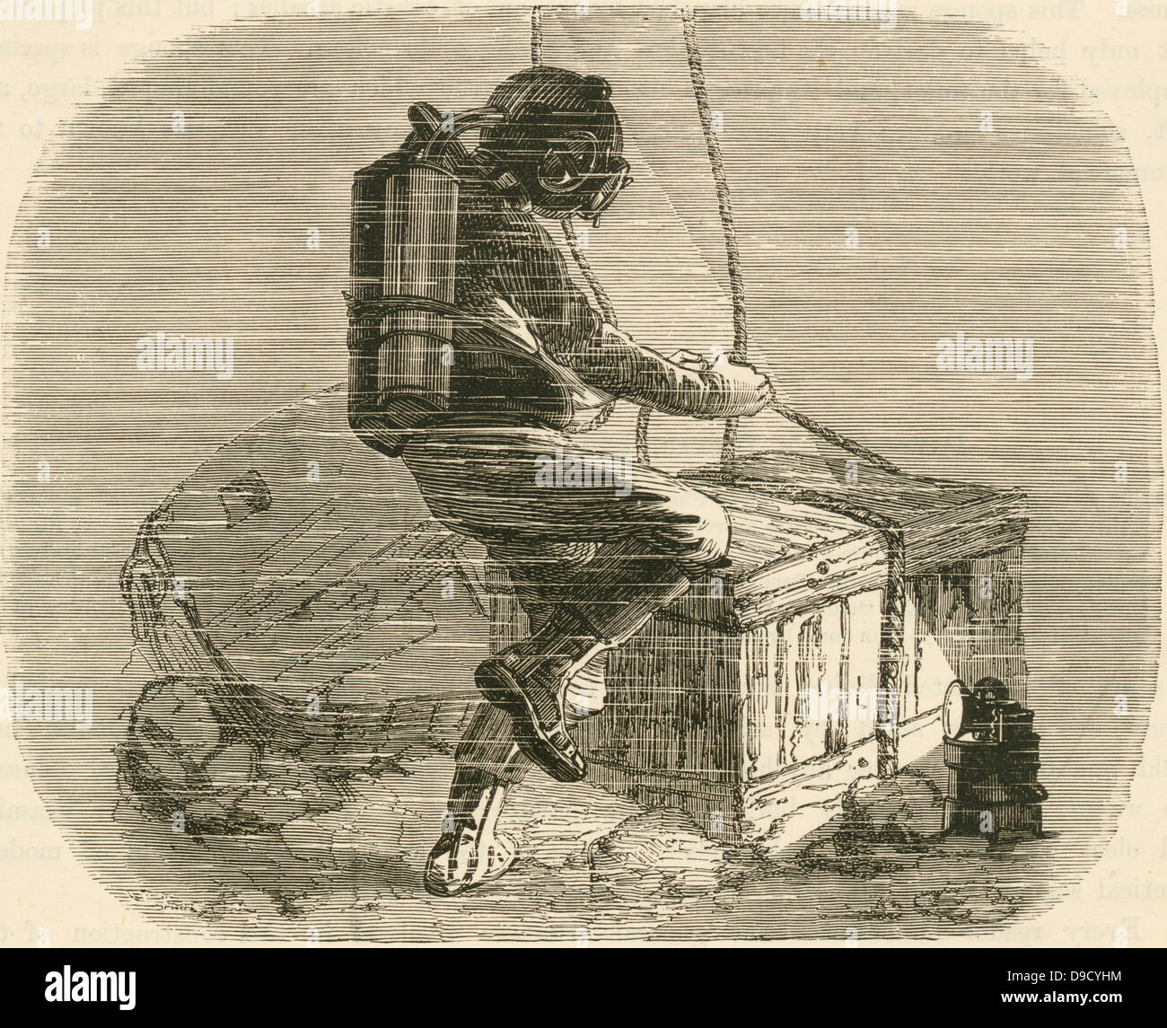 Diver in waterproof diving suit and with an independent breathing