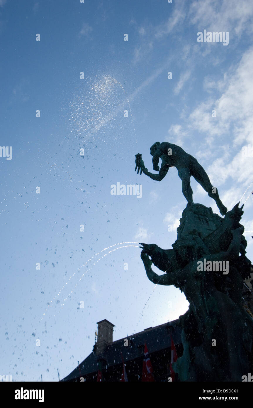 Fountain statue and sky, Belgium Stock Photo Alamy