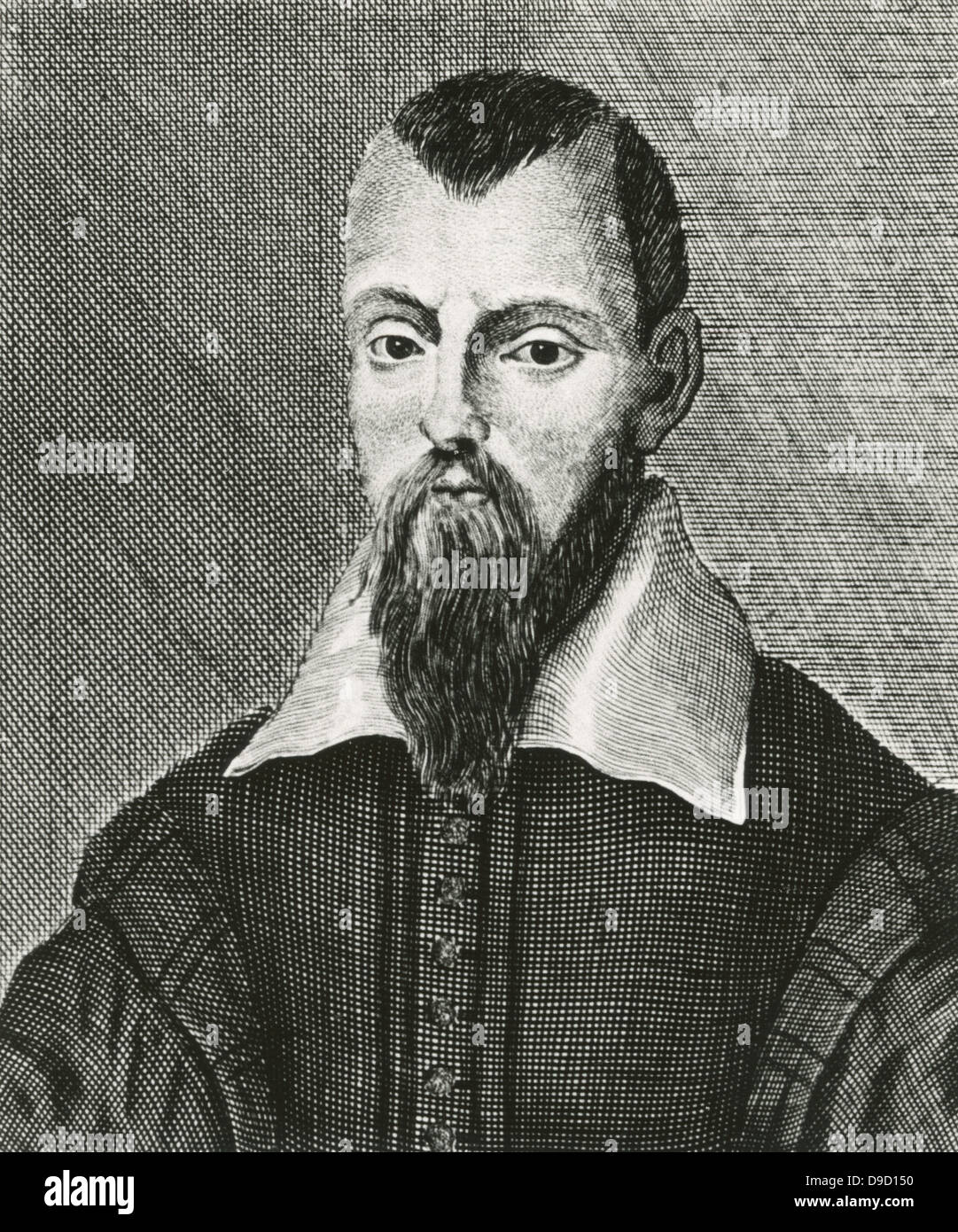 Isaac Casaubon (1559-1616 )  born in Geneva of French Hugeunot Protestant parents.  Classcical scholar, and philologist who lived in England from 1610 and who was naturalised in 1613. Engraving. Stock Photo