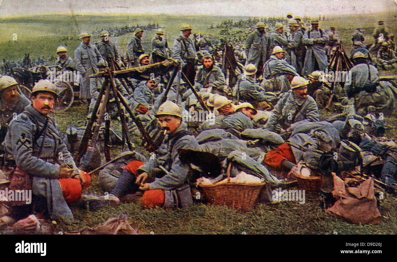 French official photograph of reserves waiting behind the lines awaiting orders, Battle of Verdun, one of the major battles of World War I, 21 February-18 December 1916. French victory. Stock Photo