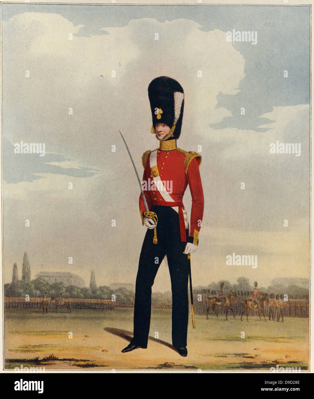 Officer of the 87th, Royal Irish, Fusiliers.  Illustration by L. Mansion and L. Eschauzier for Military and Naval Costumes, London, 1830-1840. Stock Photo