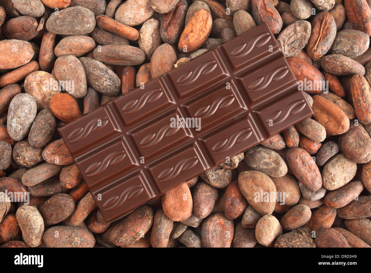 Plain chocolate with cacao beans Stock Photo