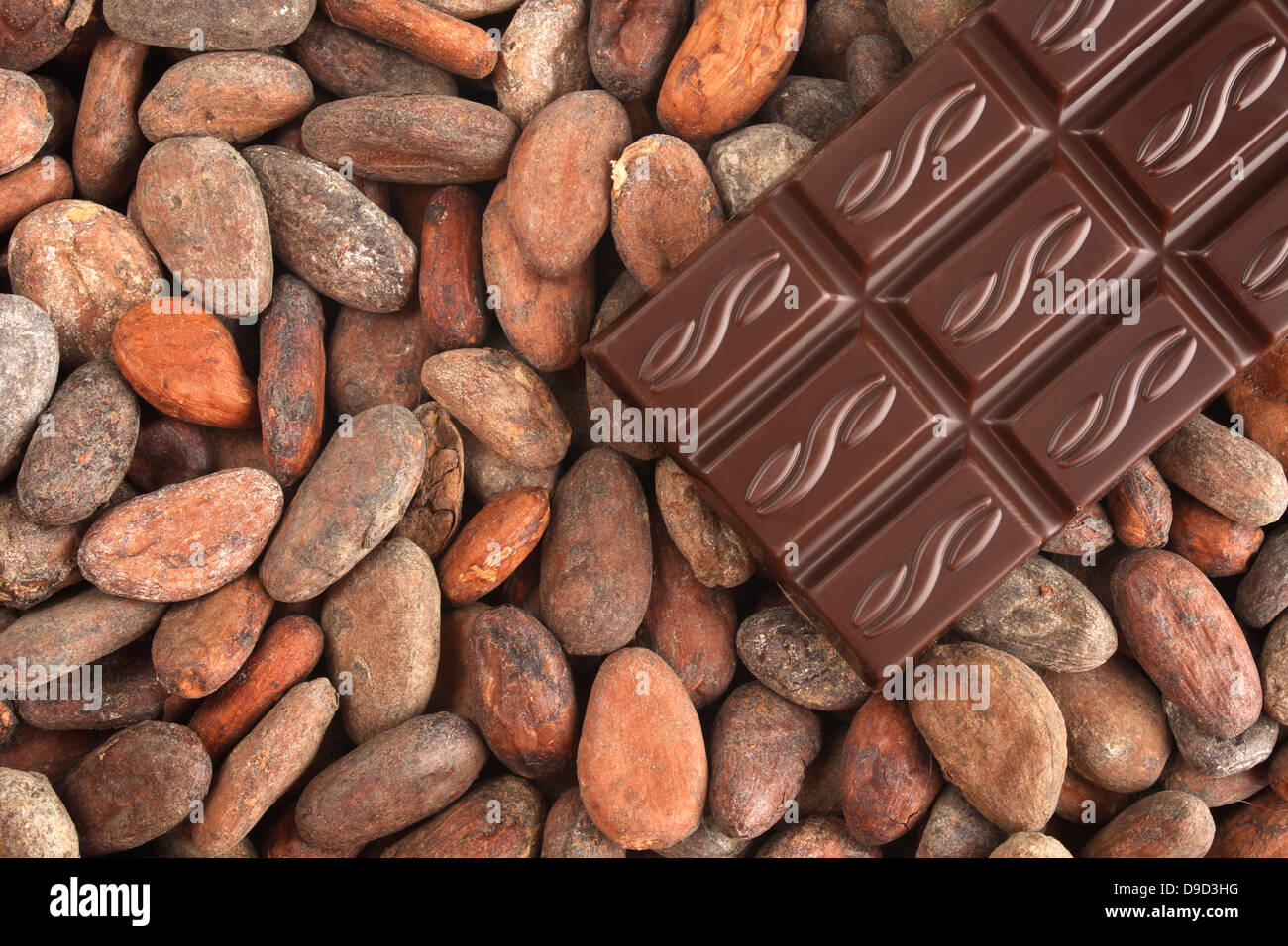 Plain chocolate with cacao beans Stock Photo