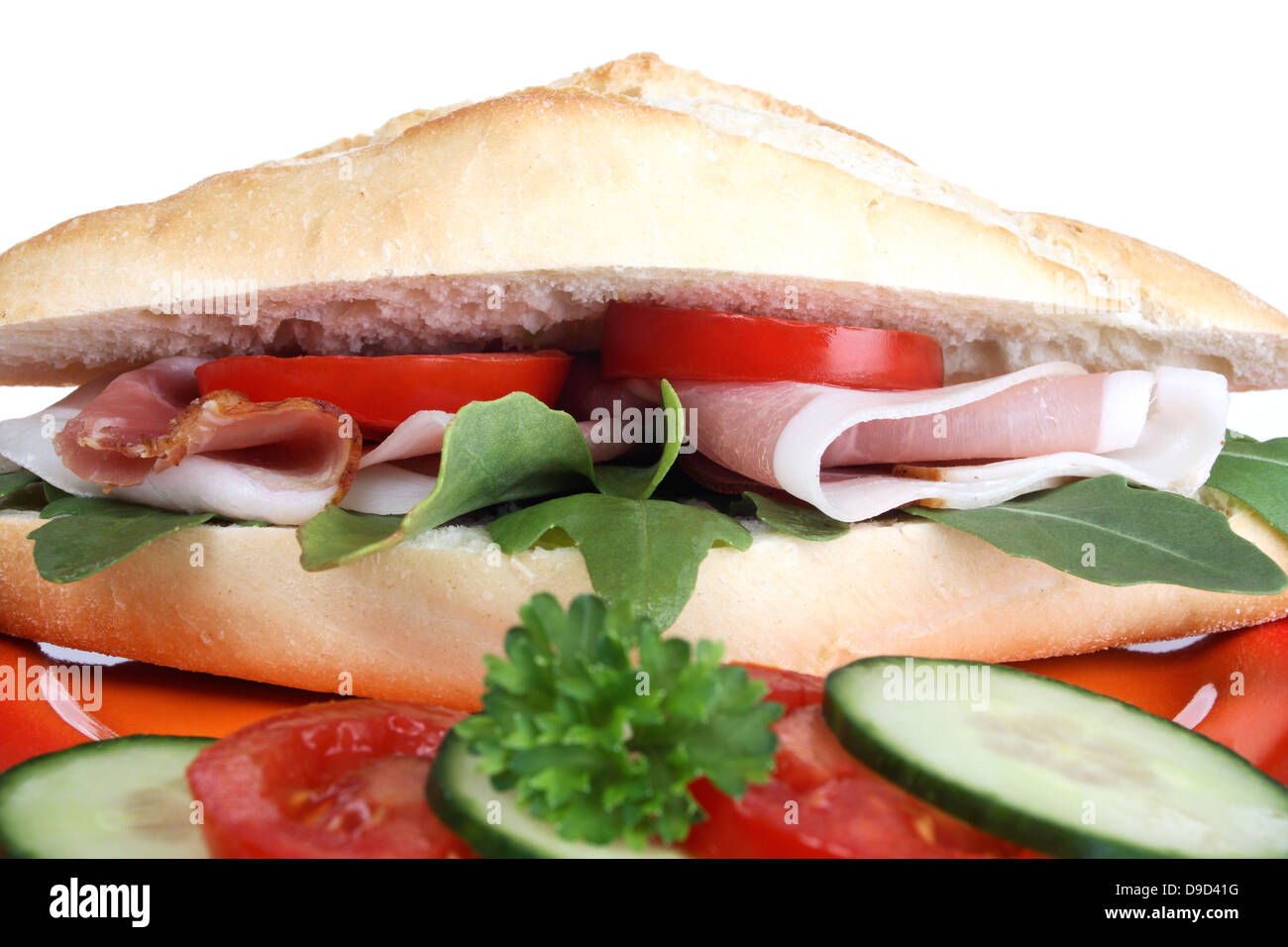 Sandwich with ham on a plate Stock Photo