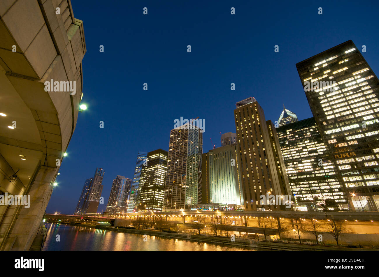 A view of Chicago River at night Stock Photo - Alamy