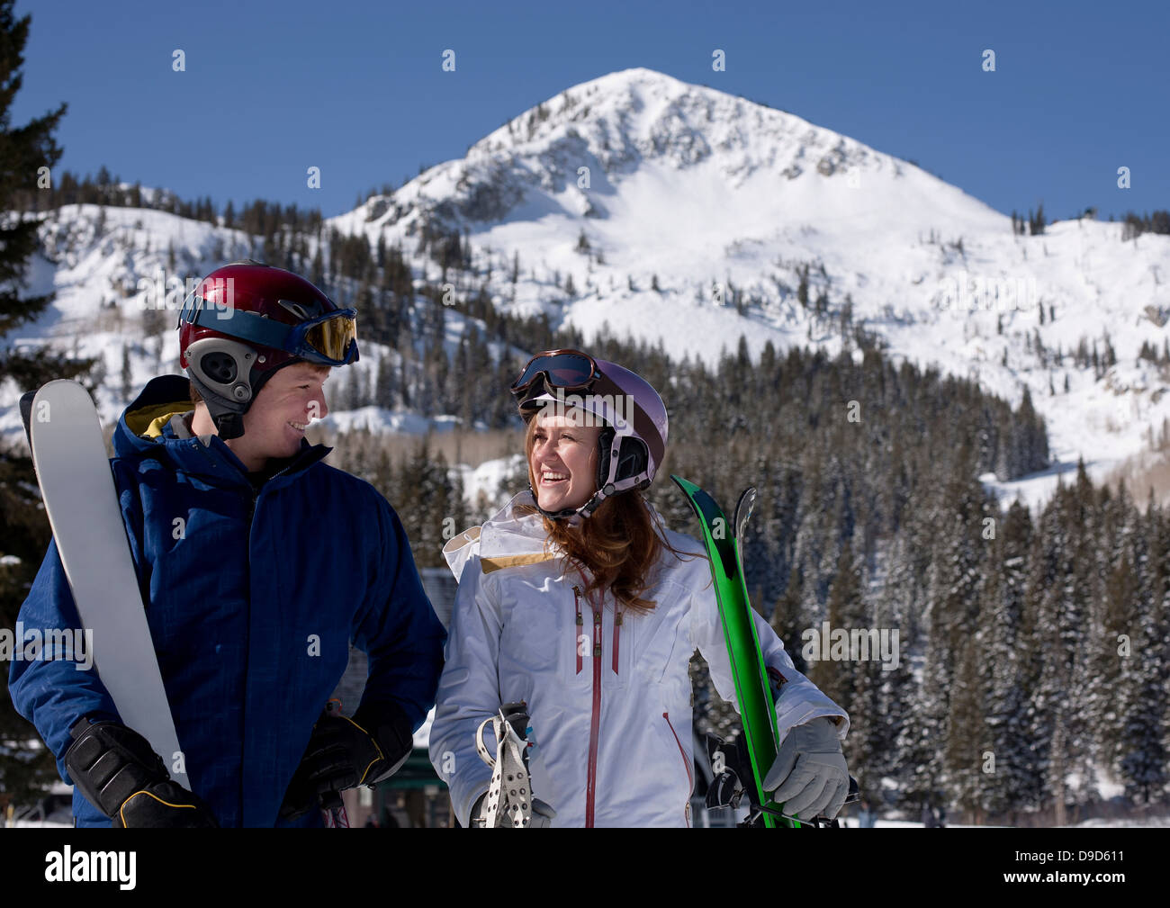 Young couple at Brighton ski resort, Utah, USA Stock Photo