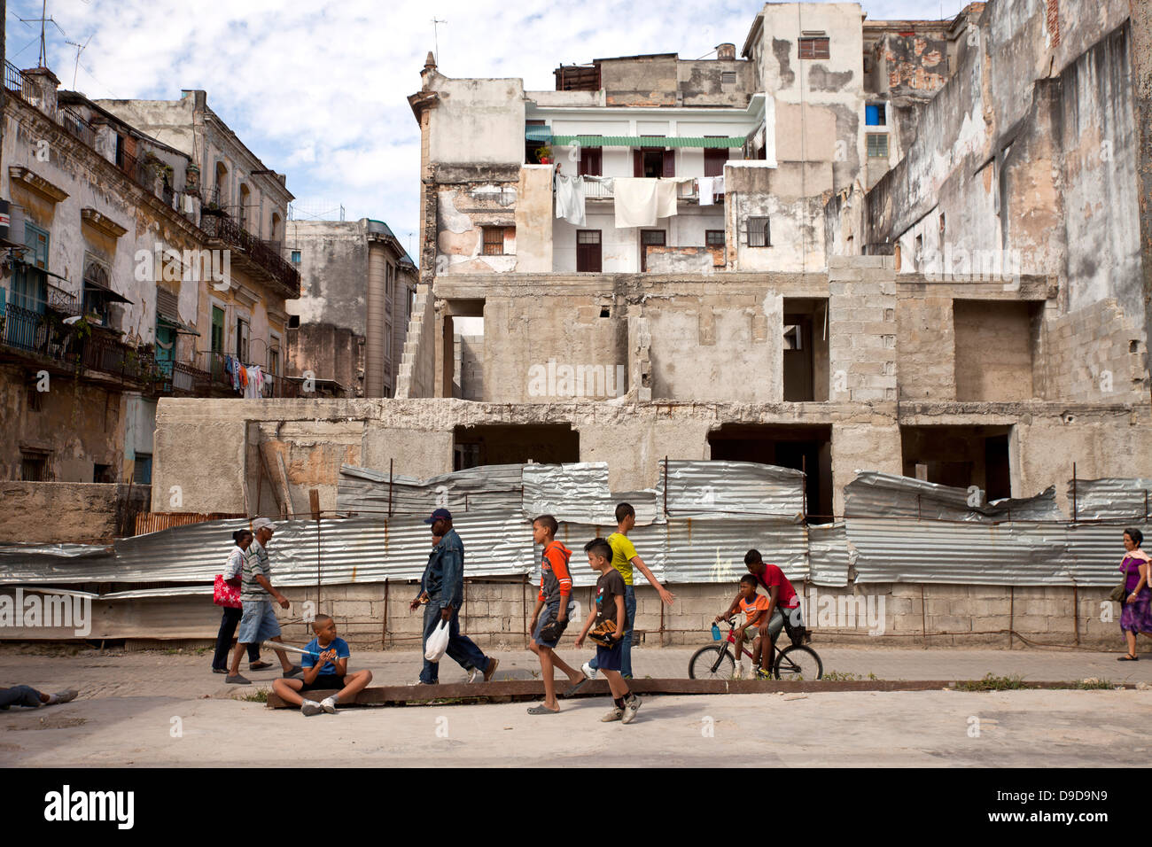ruins and children playing in the old town La Habana Vieja , Havana, Cuba, Caribbean Stock Photo