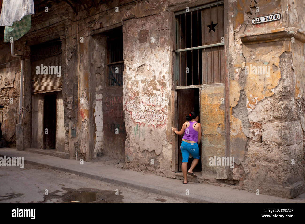dilapidated homes in the old town La Habana Vieja , Havana, Cuba, Caribbean Stock Photo
