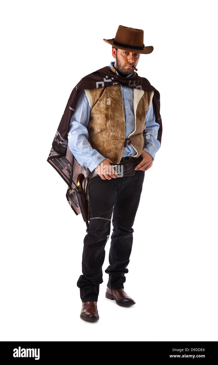 Gunman in the old wild west on white background. Stock Photo