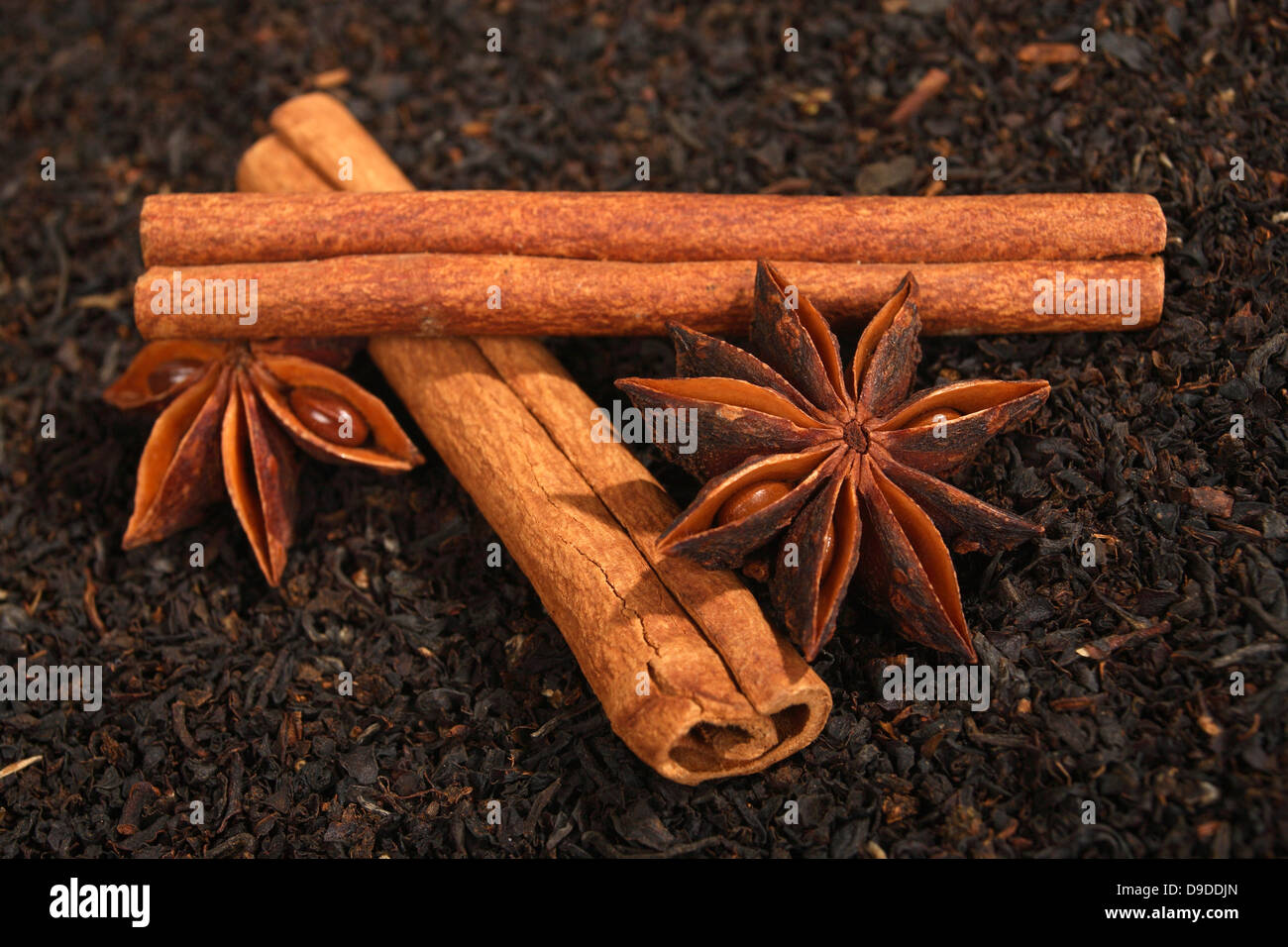 Tea mixture with cinnamon sticks and aniseed stars Stock Photo