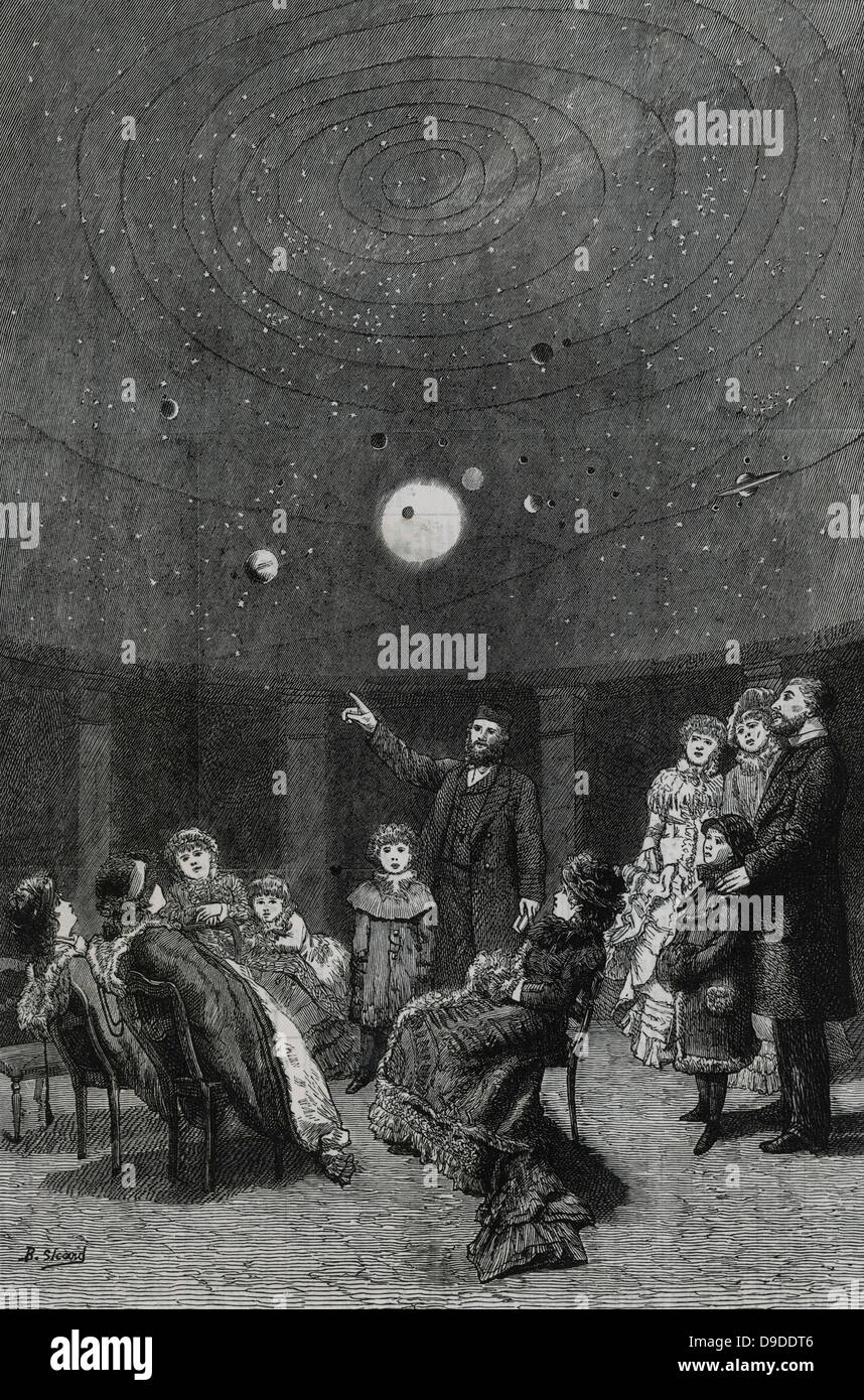 Demonstration of  Pernini's planetarium in London, 1880. Stock Photo