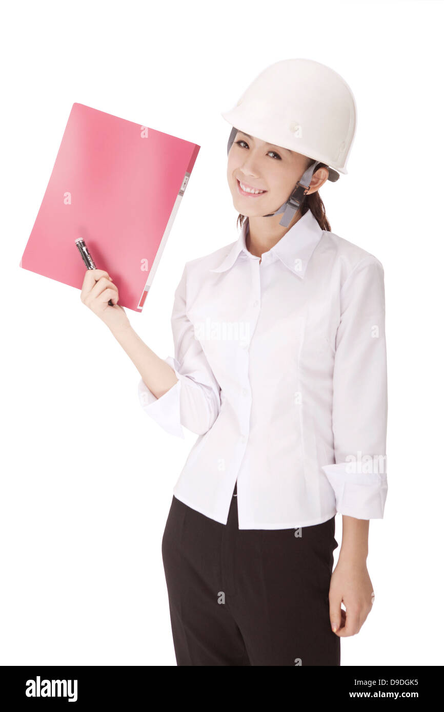 Business woman wearing a safety helmet Stock Photo - Alamy