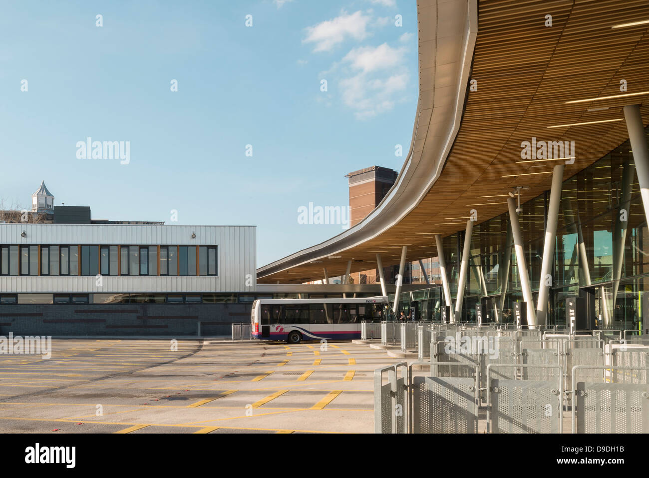 Stoke Bus Station, Stoke on Trent, United Kingdom. Architect Grimshaw, 2013. General view from