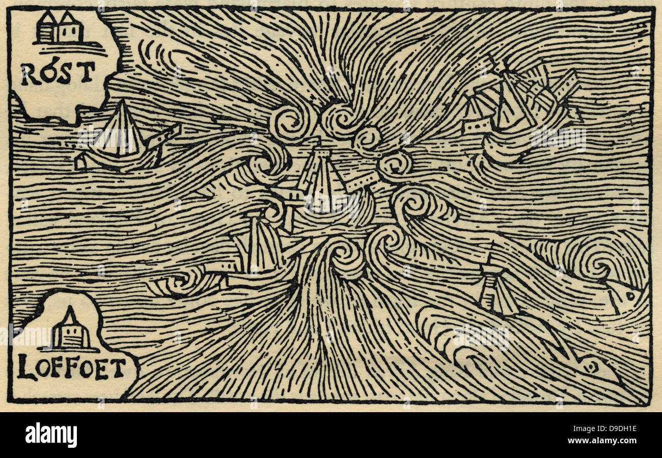 A maelstrom. Woodcut from ''Historia de gentibus septentrionalibus'' by Olaus Magnus, 155. Stock Photo