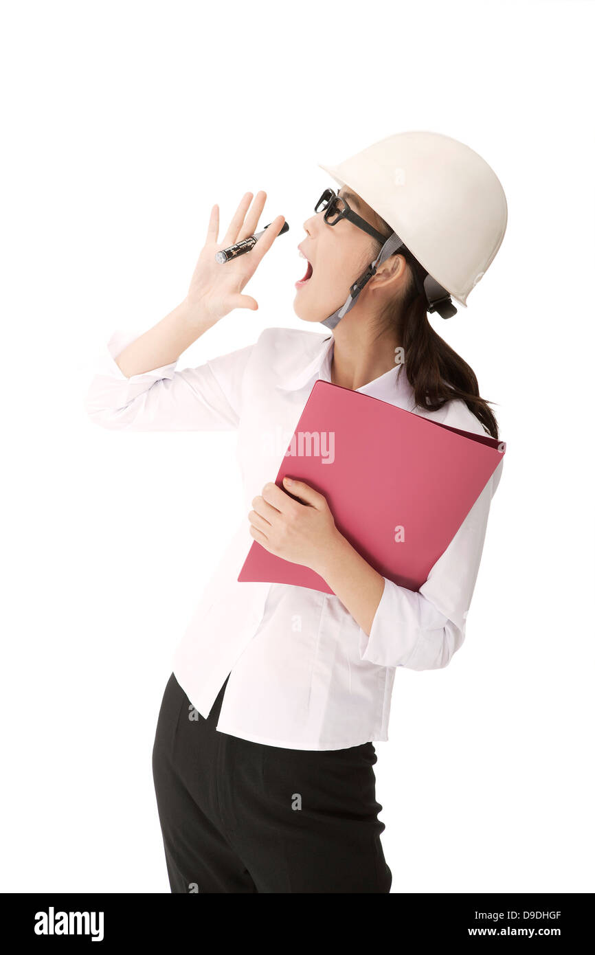 Business woman wearing a safety helmet Stock Photo - Alamy