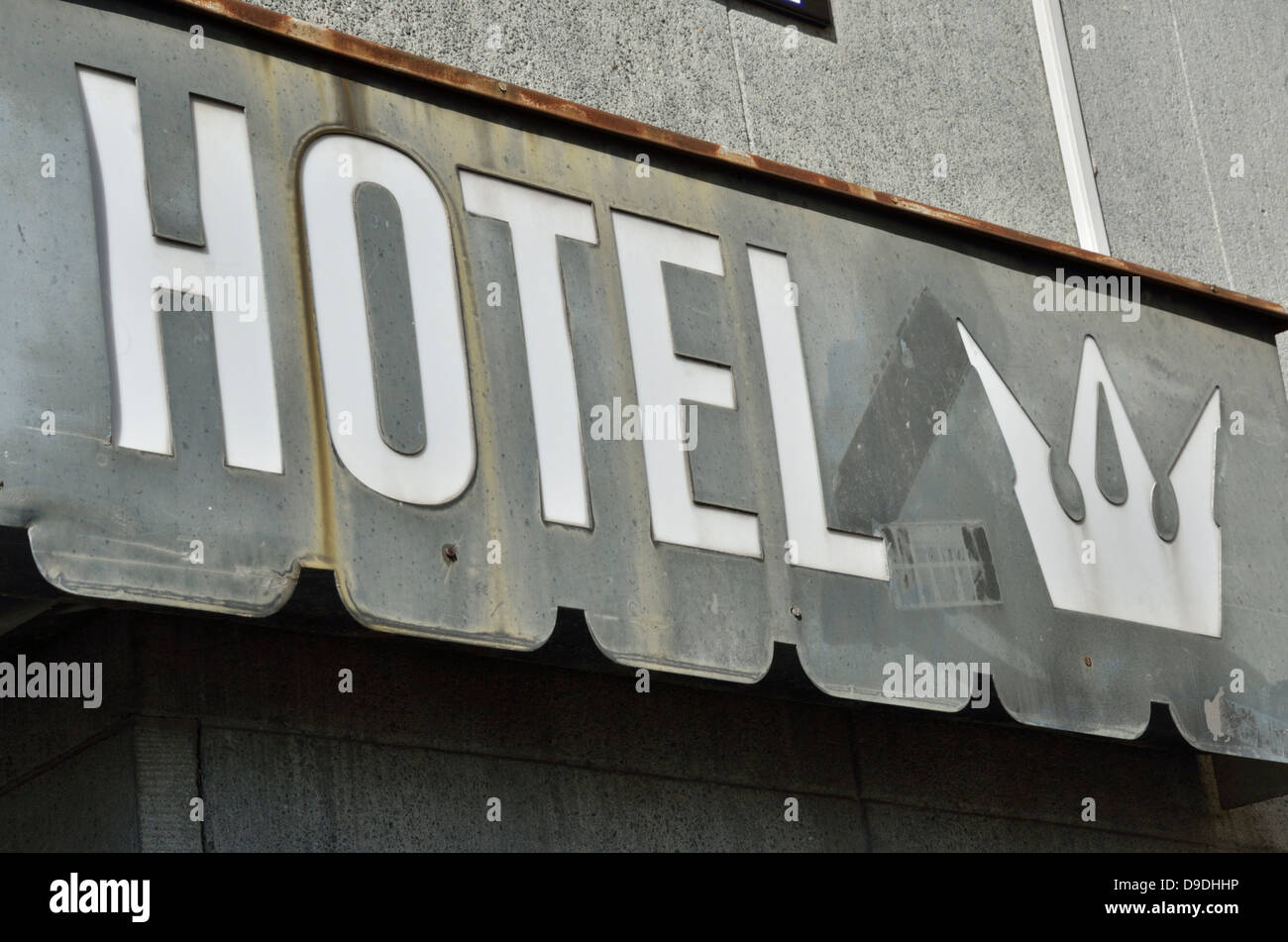 Dilapidated, 'Hotel' sign Stock Photo - Alamy