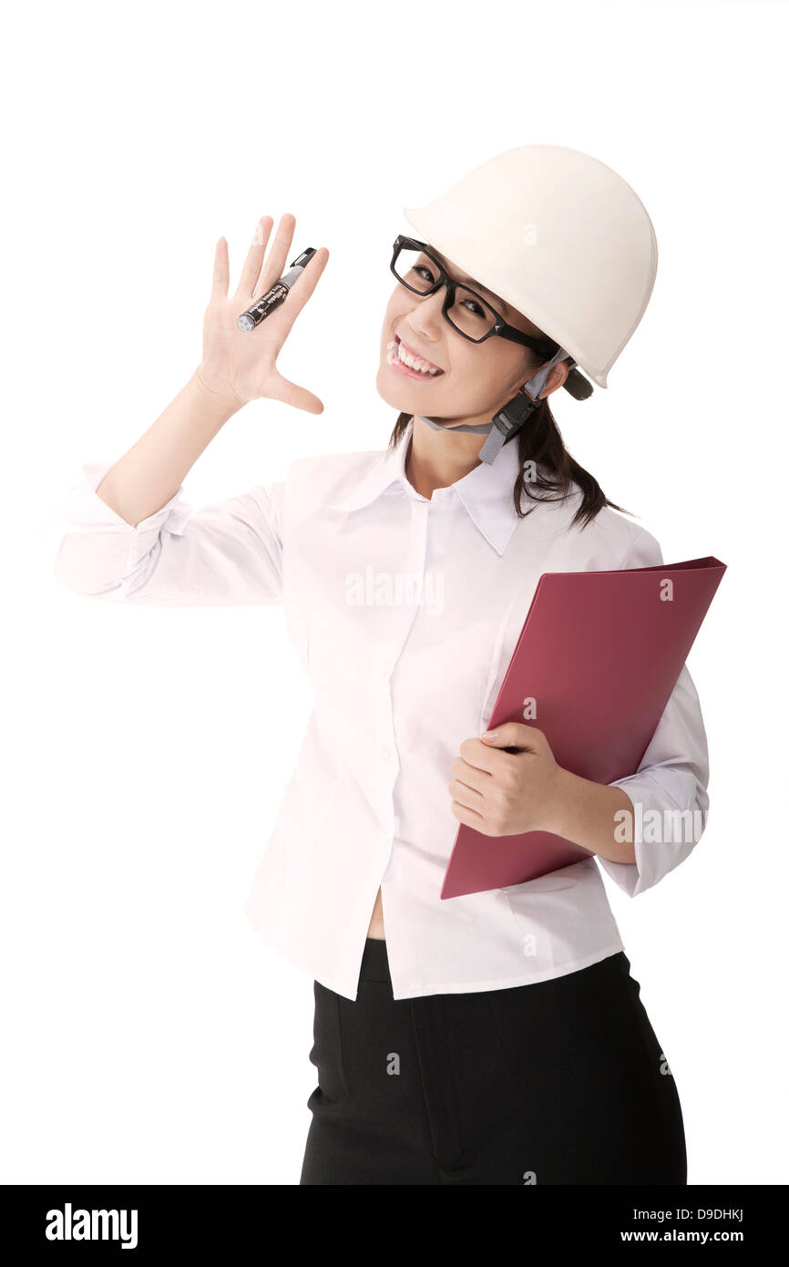 Business woman wearing a safety helmet Stock Photo - Alamy