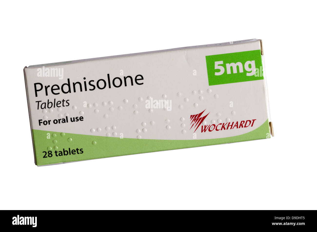 A stock photograph of a packet of Prednisolone tablets, used to treat inflammatory or auto-immune conditions including asthma & rheumatoid arthritis. Stock Photo