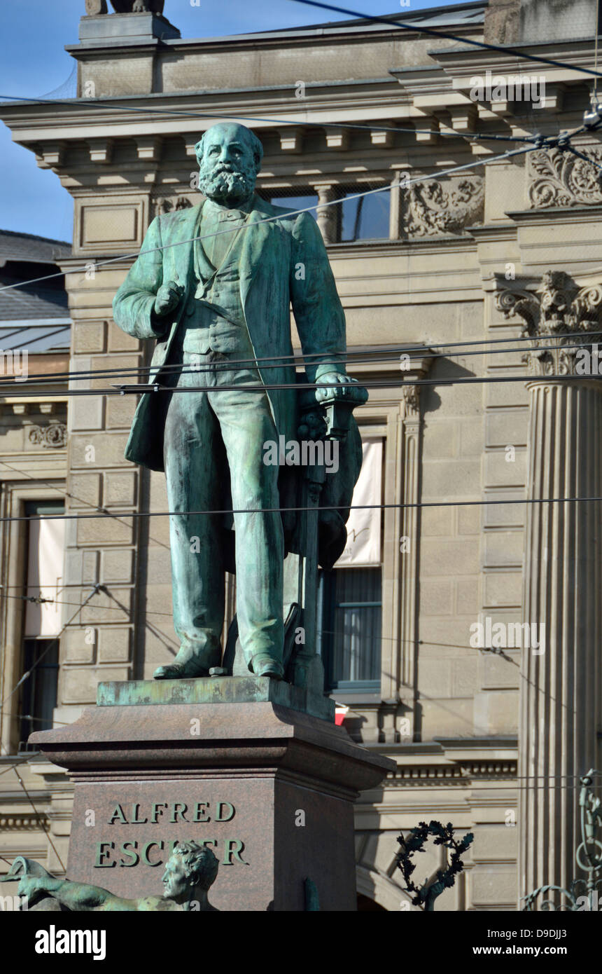 Statue of Swiss railway pioneer and politician Alfred Escher outside Zurich main railway station, Switzerland Stock Photo