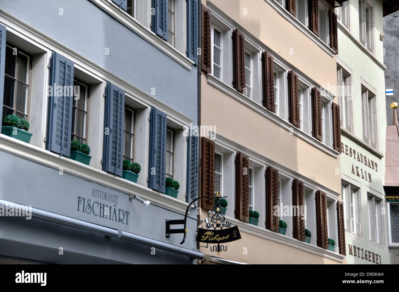 Restaurant facades, Zug, Switzerland. Stock Photo