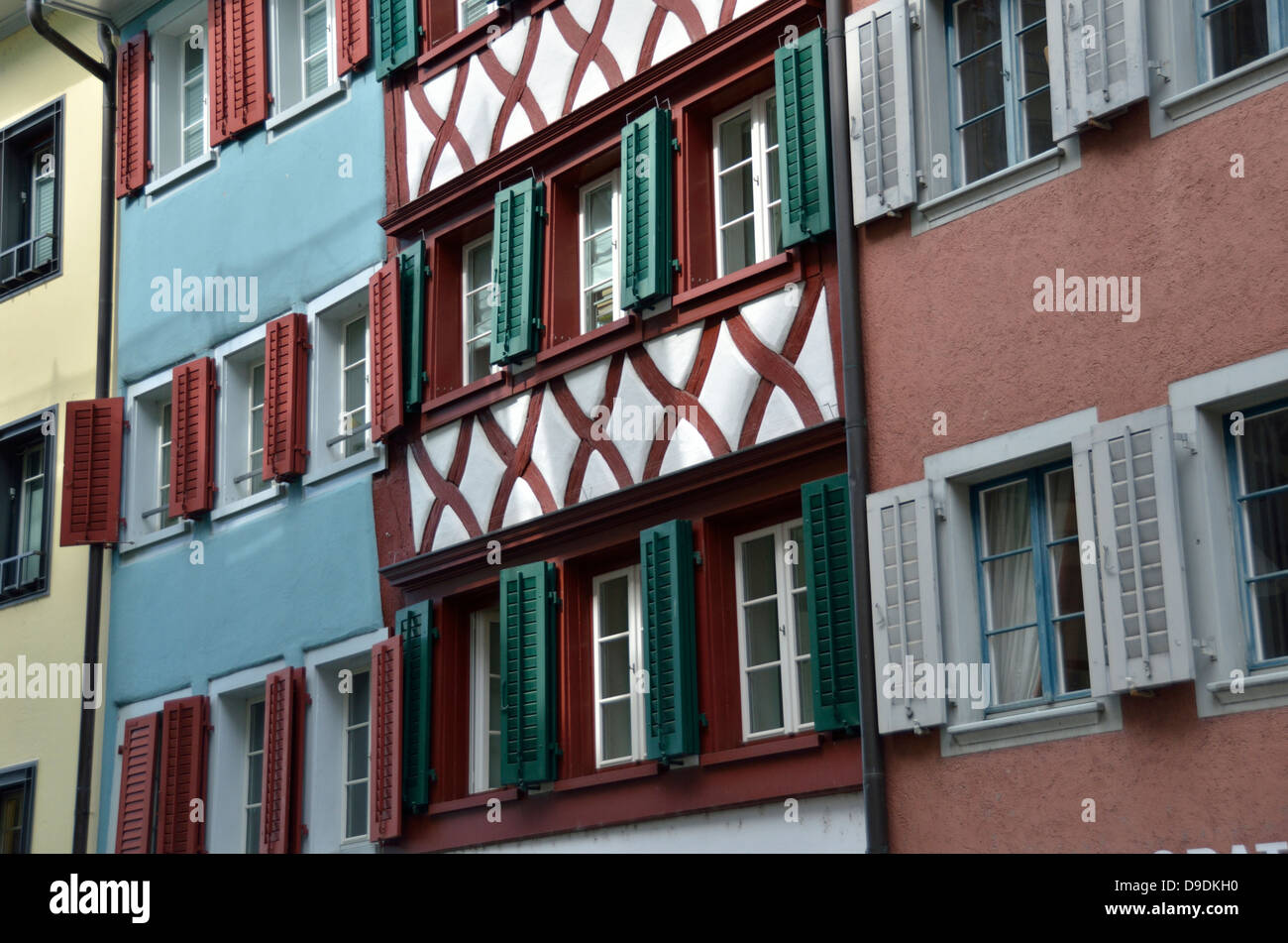 Historical building facades in Fischmarkt, Zug, Switzerland. Stock Photo