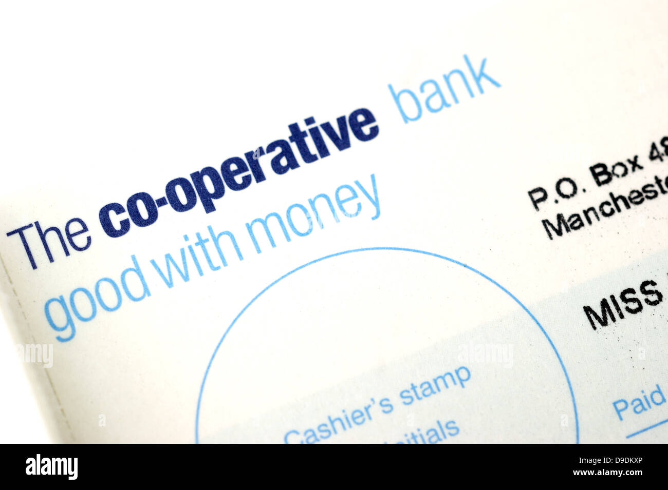 Co-operative bank paying in book (bank giro credit form)  Co-operative bank faces nationalisation Stock Photo