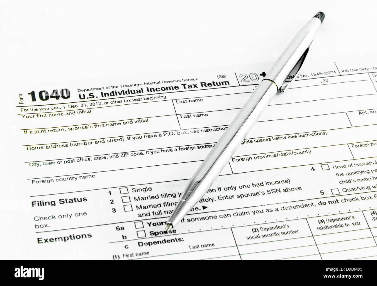 Tax form 1040 for tax year 2012 Stock Photo Alamy