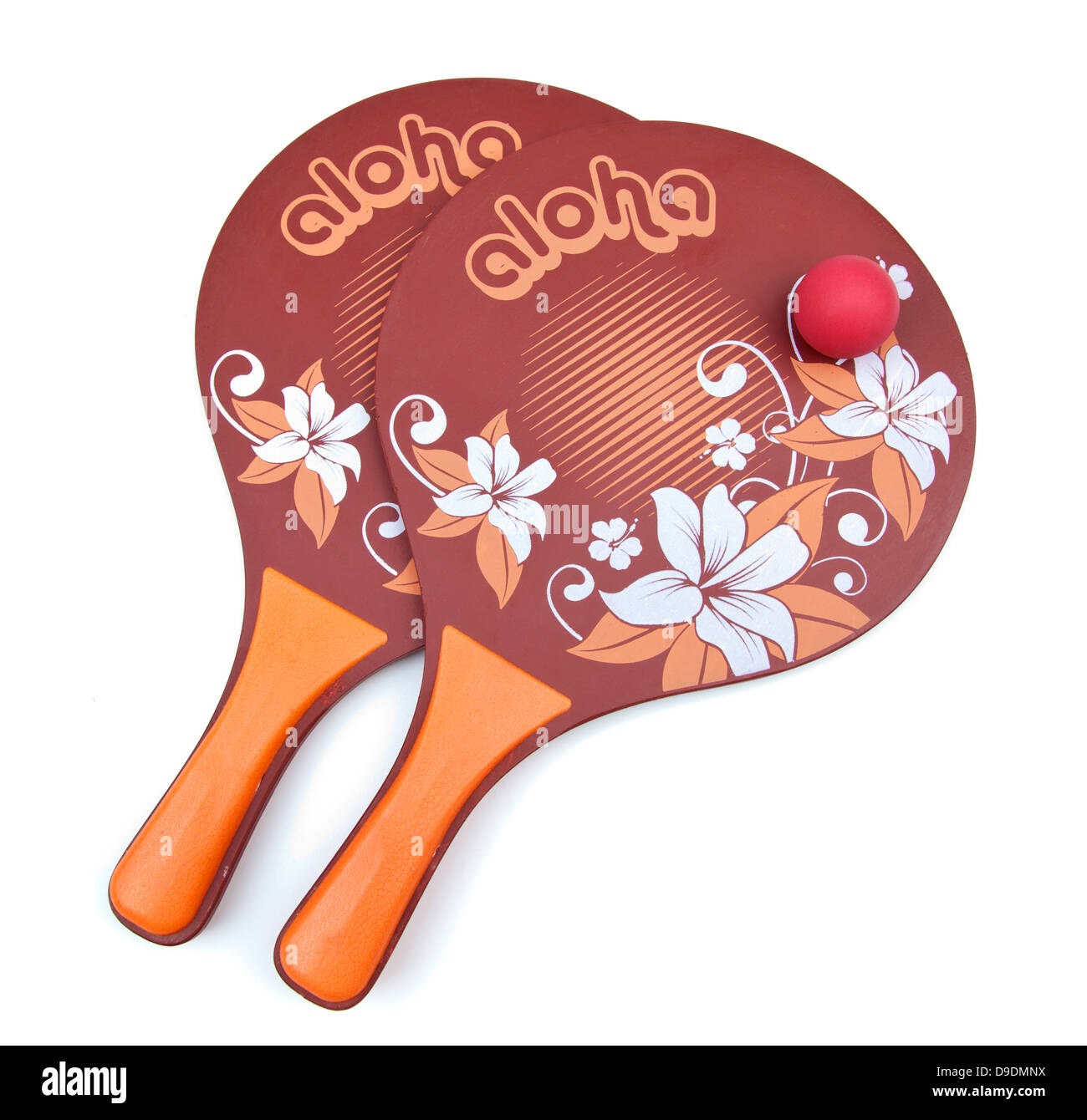Two rackets and ball on white background Stock Photo - Alamy