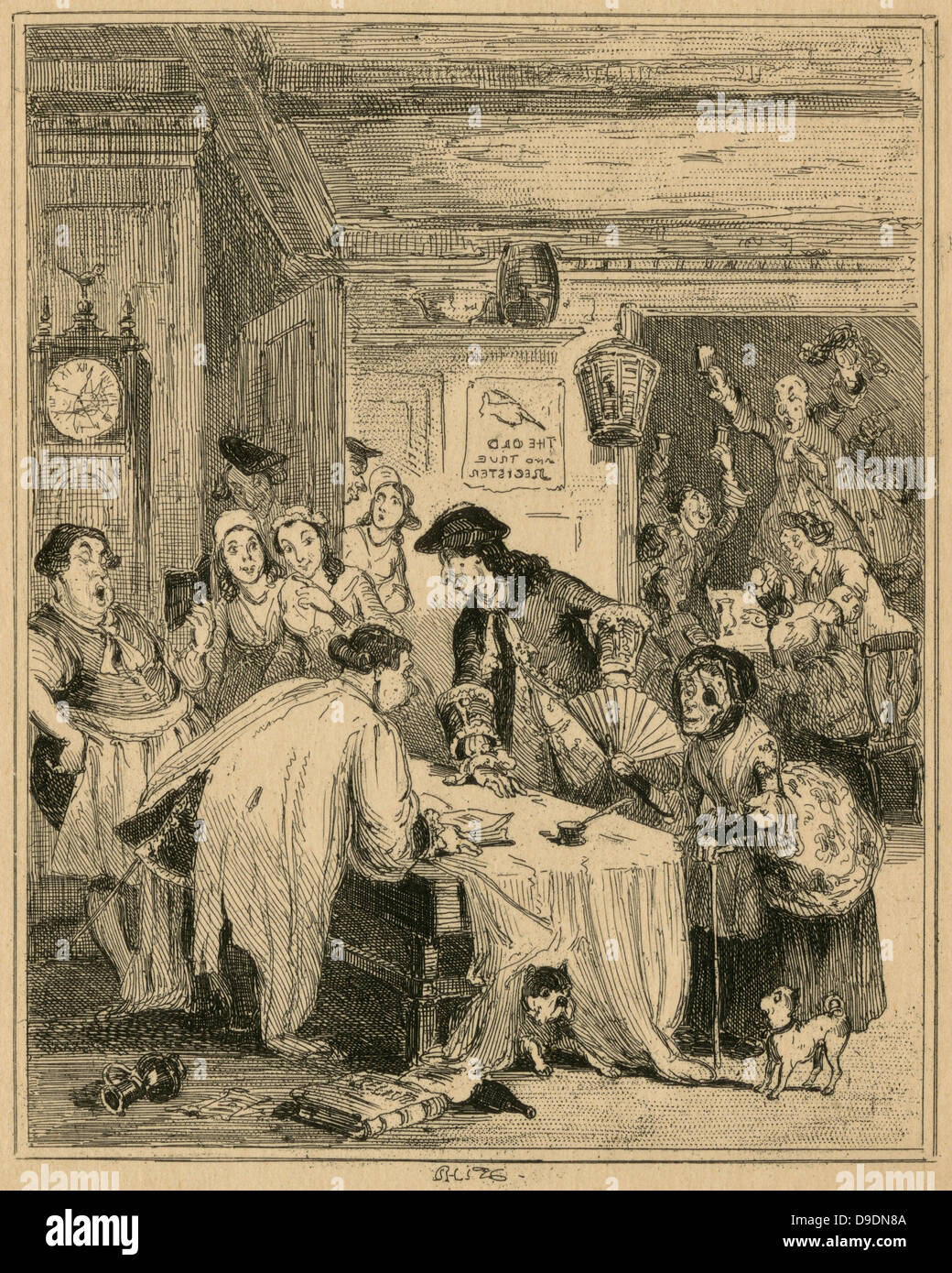 A Fleet Marriage:  Churchmen confined in the Fleet Prison for debtors would marry any couple without asking questions. Illustration by 'Phiz' (1815-1882). Stock Photo