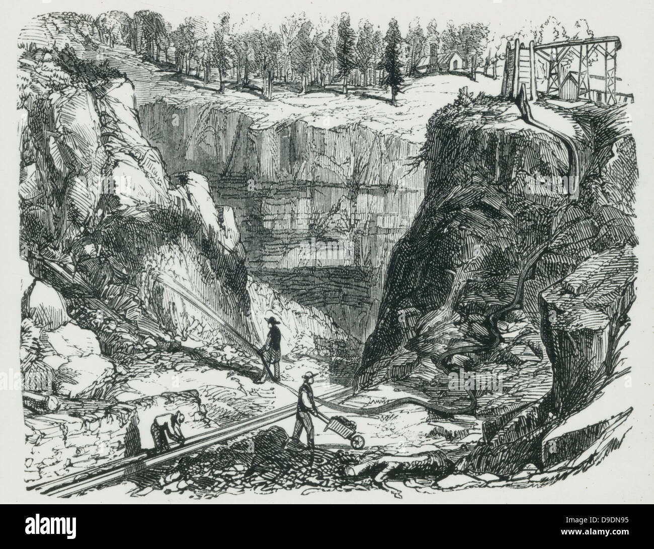Hydraulic mining in the Californian goldfields. Engraving 1879 Stock Photo