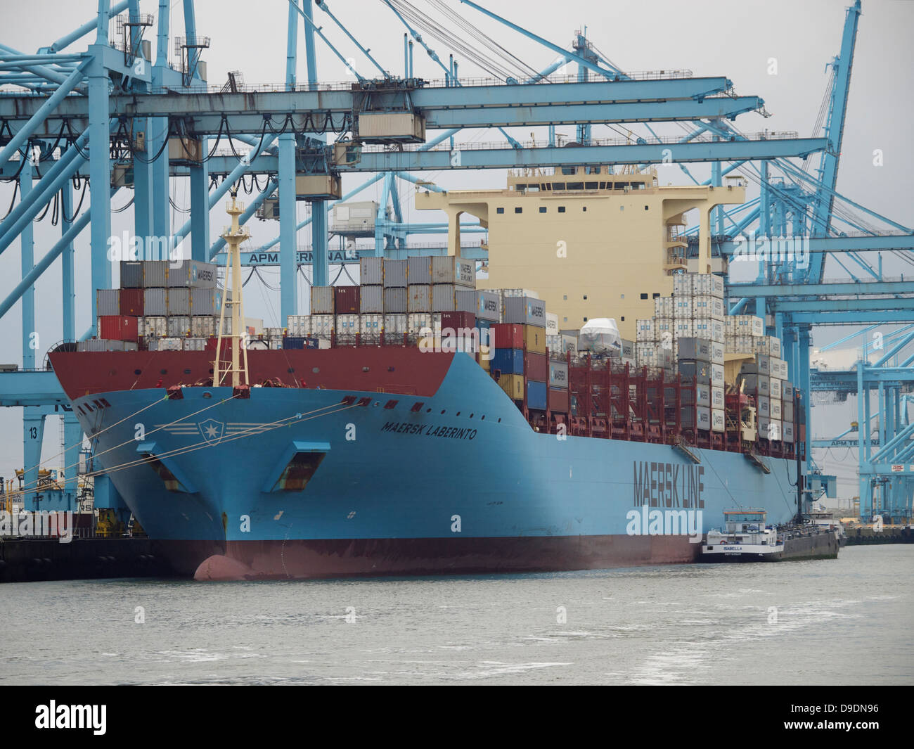 Maersk container carrier ship at the APM container terminals on the