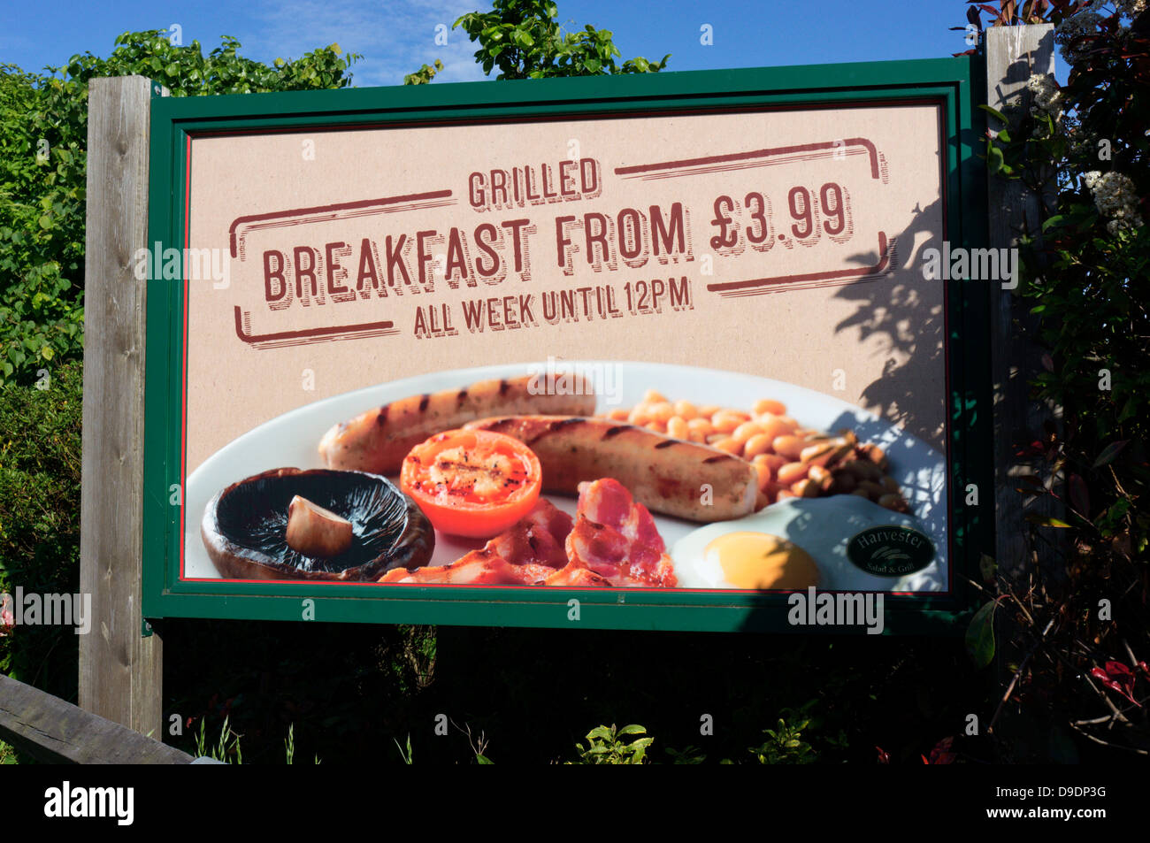 Sign for Grilled Breakfast outside a Harvester pub. Stock Photo
