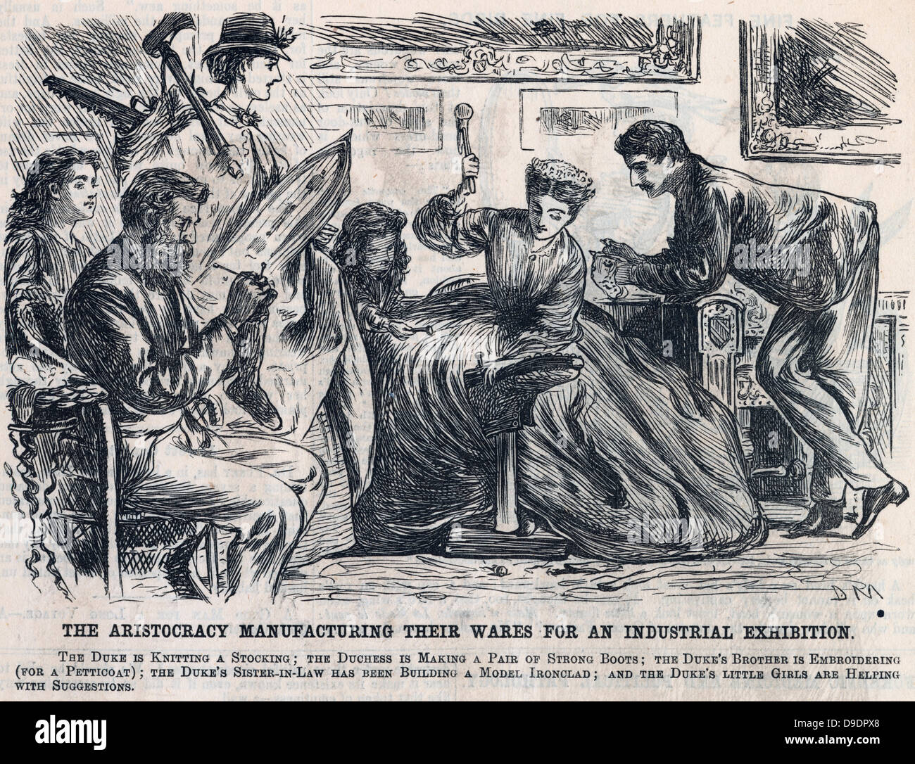 the Arts and Crafts Movement being adopted by the aristocracy. Cartoon from ''Punch'', London, 1864. Stock Photo