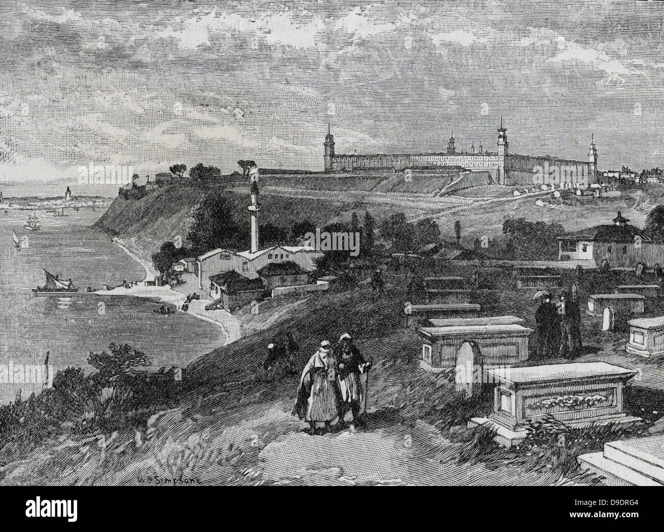Crimean War 1853-1856:  Barrack ospital, Scutari, burial ground in foreground. Stock Photo