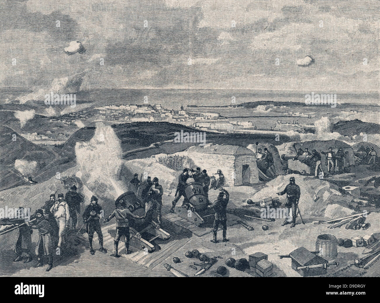 Crimean War 1853-1856:  Siege of Sebastopol - mortars and cannon used to bombard Russians 1854-1855. Stock Photo
