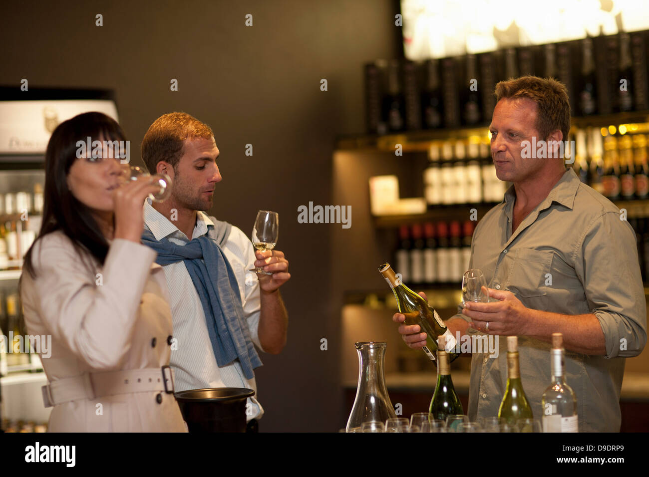Wine tasting at wine growers shop Stock Photo